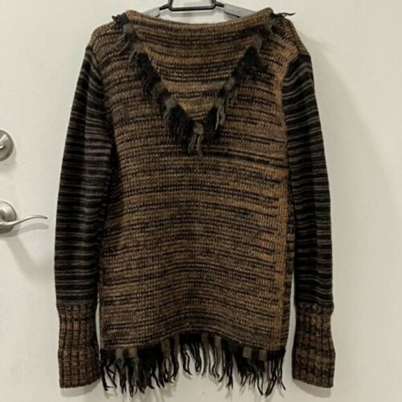 BKE Womens Fringed Wool Blend Open Cardigan Sweater Brown Size Medium - Picture 6 of 12